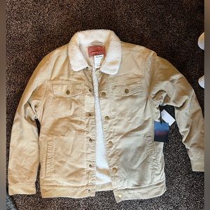 Khaki jacket with a fur collar